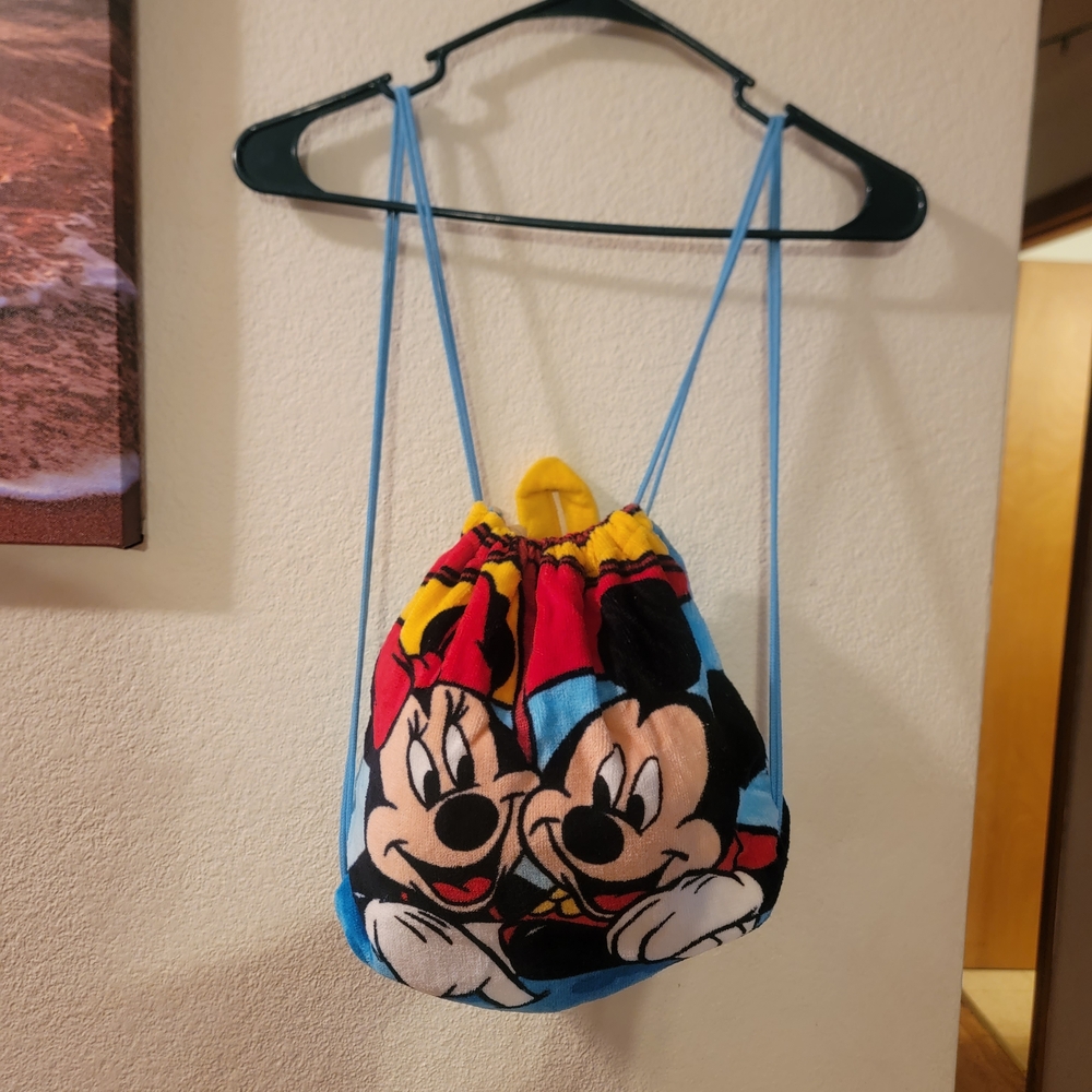 Disney Blue, Yellow & Red Mickey & Minnie TOWEL Drawstring Bag